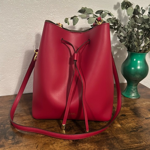 Ralph Lauren Handbags - Ralph Lauren Dryden Mini Debby  Leather Drawstring Bag Ruby Red. One Size